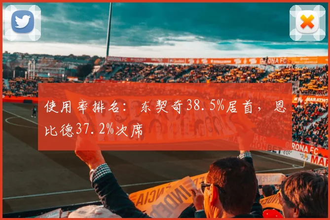 使用率排名：东契奇38.5%居首，恩比德37.2%次席
